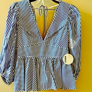 STAUD Blue and White Striped Blouse